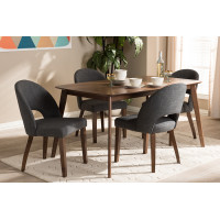 Baxton Studio Wesley-Dark Grey-5PC Dining Set Wesley Mid-Century Modern Dark Grey Fabric Upholstered Walnut Finished Wood 5-Piece Dining Set